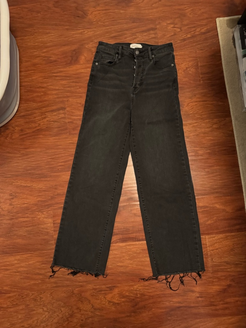 bohme Black Straight-Leg Jeans with Raw Hem